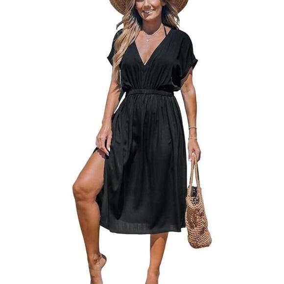 NWT Cupshe V-neck Short Sleeve Midi Cover Up Dress - Size Large - Picture 1 of 3